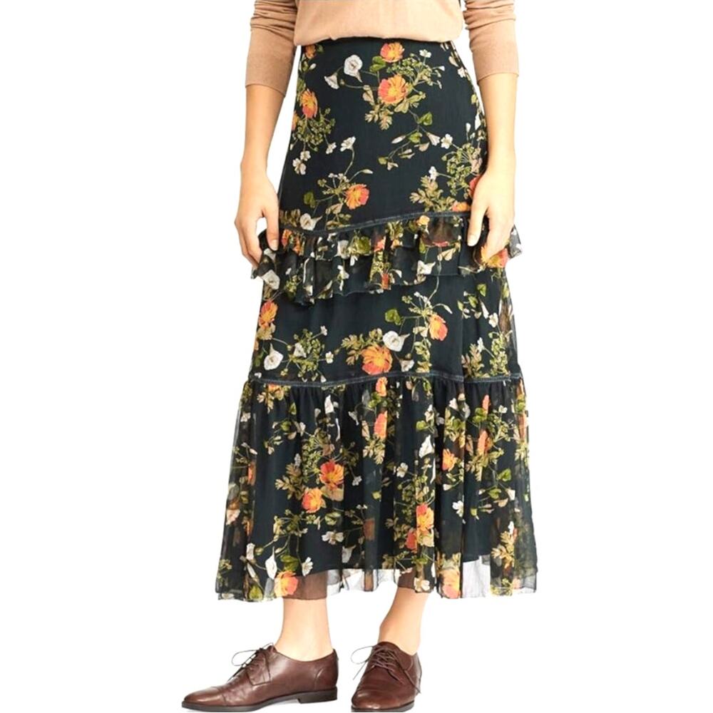 LAUREN Ralph Lauren Green Floral Georgette Maxi Skirt Size 2  Cottagecore Prep